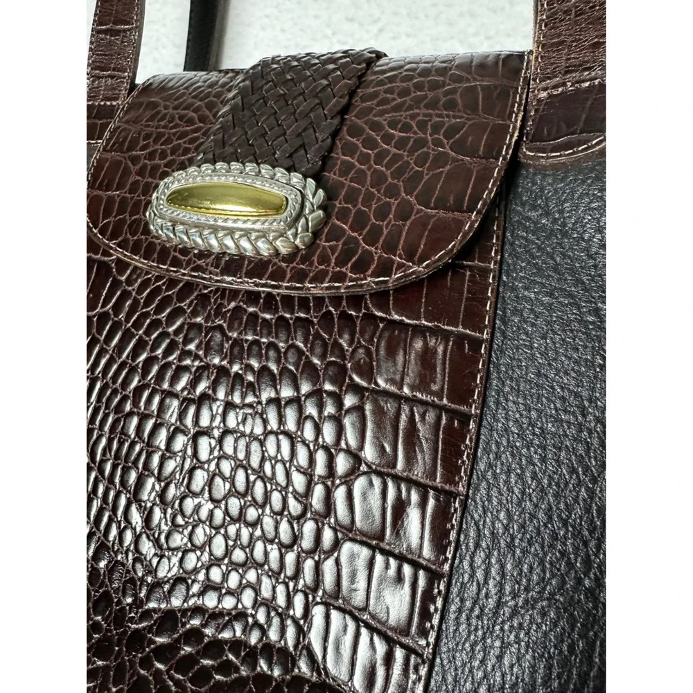 Brighton A120796 Black Brown Croc Embossed Leather Shoulder Bag Purse